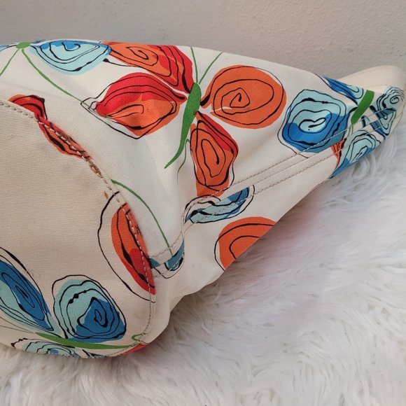 RARE Kate Spade Coal butterfly colorful orange blue large canvas tote - Picture 10 of 15